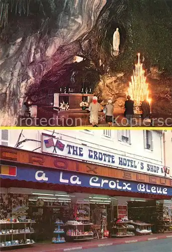 AK / Ansichtskarte Lourdes_Hautes_Pyrenees A la Croix Bleue Articles Religieux Souvenirs Bijouterie Grotte Lourdes_Hautes_Pyrenees