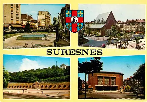 AK / Ansichtskarte Suresnes Avenue Jean Jaures Eglise Memorial du Mont Valerien Theatre Jean Vilar Suresnes