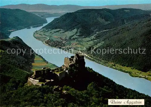 AK / Ansichtskarte Aggsbach Dorf Burgruine Aggstein in der Wachau Donau Fliegeraufnahme Aggsbach Dorf