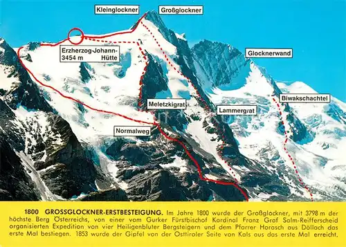 AK / Ansichtskarte Grossglockner mit Touren und Routen fuer Bergsteiger Erstbesteigung Geschichte Grossglockner