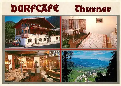 AK / Ansichtskarte Flachau Dorfcafe Thurner Gastraum Fremdenzimmer Landschaftspanorama Flachau