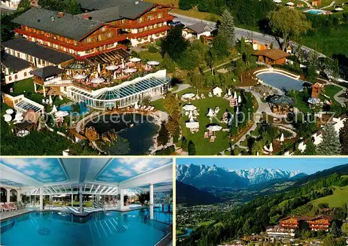 AK / Ansichtskarte Sankt_Johann_Pongau Hotel Oberforsthof Hallenbad Alpenpanorama Fliegeraufnahme Sankt_Johann_Pongau