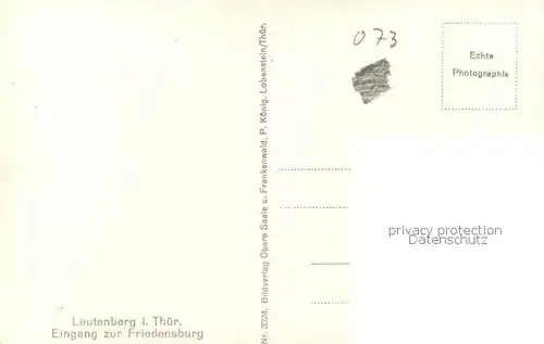 AK / Ansichtskarte Leutenberg_Thueringen Friedensburg Eingang Leutenberg Thueringen