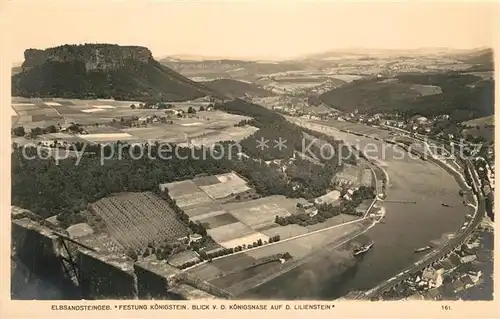 AK / Ansichtskarte Koenigstein_Saechsische_Schweiz Elbsandsteingebirge Blick von der Koenigsnase Lilienstein Koenigstein_Saechsische