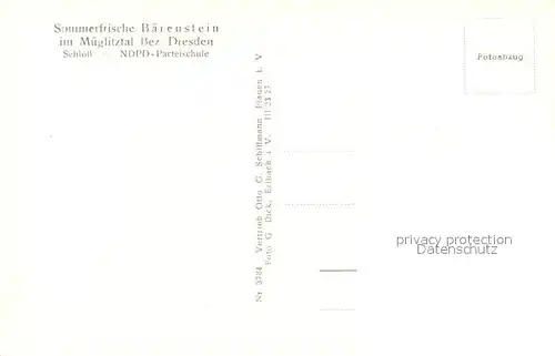 AK / Ansichtskarte Baerenstein_Altenberg Schloss NDPD Parteischule Baerenstein_Altenberg