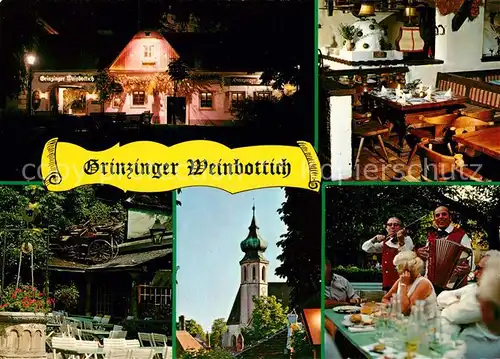 AK / Ansichtskarte Wien Heurigenrestaurant Grinzinger Weinbottich Hausmusik Kirche Wien