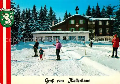 AK / Ansichtskarte Moenichkirchen Hallerhaus am Wechsel Schutzhuette Wintersport Moenichkirchen