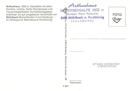 AK / Ansichtskarte Muehlbach_Hochkoenig Arthurhaus Berggaststaette Manndlwand Gebirgspanorama Muehlbach Hochkoenig