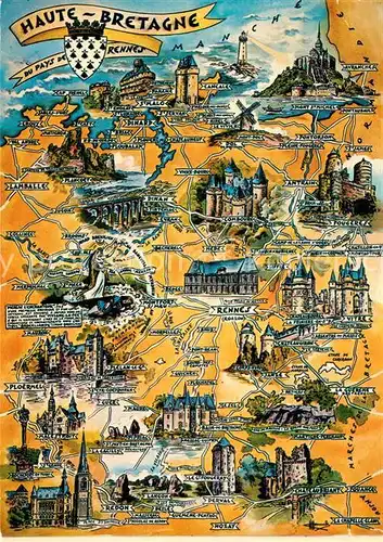 AK / Ansichtskarte Bretagne_Region Haute Bretagne Sehenswuerdigkeiten der Region Landkarte Bretagne Region