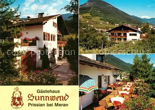 AK / Ansichtskarte Prissian_Prissiano Gaestehaus Sunnwend Terrasse Landschaftspanorama Prissian Prissiano