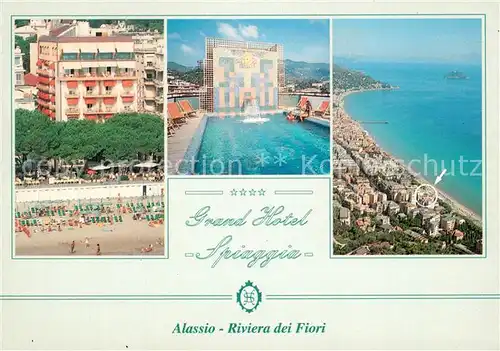 AK / Ansichtskarte Alassio Grand Hotel Spiaggia Swimming Pool Riviera dei Fiori veduta aerea Alassio