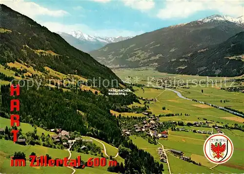 AK / Ansichtskarte Hart_Zillertal Haselbacher Wasserfall Alpenpanorama Fliegeraufnahme Hart_Zillertal