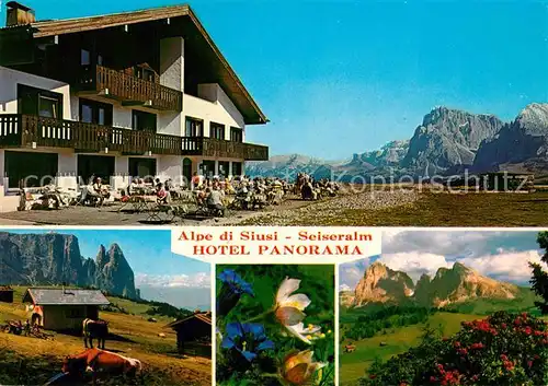 AK / Ansichtskarte Alpe_di_Siusi Hotel Panorama Landschaftspanorama Alpenflora Alpe_di_Siusi