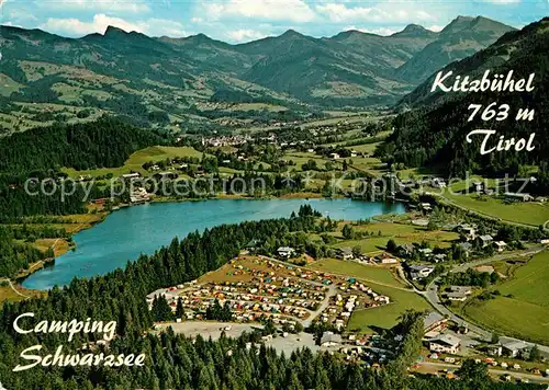 AK / Ansichtskarte Kitzbuehel_Tirol Camping Schwarzsee Alpenpanorama Fliegeraufnahme Kitzbuehel Tirol