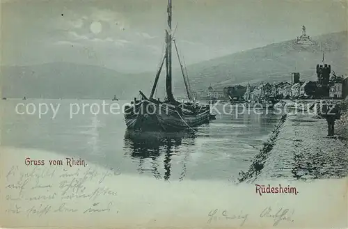 AK / Ansichtskarte Ruedesheim_Rhein Panorama Uferpromenade Mondschein Ruedesheim Rhein