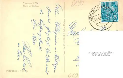 AK / Ansichtskarte Kamenz_Sachsen Rathaus Markt Kamenz Sachsen