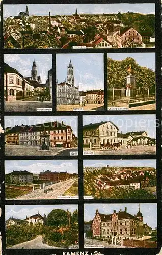 AK / Ansichtskarte Kamenz_Sachsen Rathaus Marktplatz Hutberg Offiziers Casino Bahnhof Kamenz Sachsen