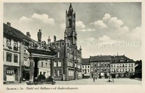 AK / Ansichtskarte Kamenz_Sachsen Markt mit Rathau und Andreasbrunnen Kamenz Sachsen