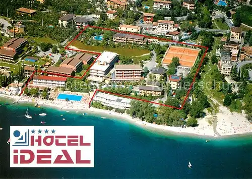 AK / Ansichtskarte Limone_Lago_di_Garda Hotel Ideal Fliegeraufnahme mit Strand Limone_Lago_di_Garda