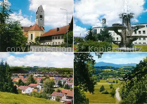 AK / Ansichtskarte Peissenberg Teilansicht Ortsmotiv mit Kirche Brunnen Landschaftspanorama Peissenberg