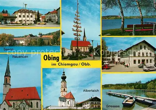 AK / Ansichtskarte Obing Ortsmotiv mit Kirche Maibaum Seeon Rabenden Albertaich Griessee Obing