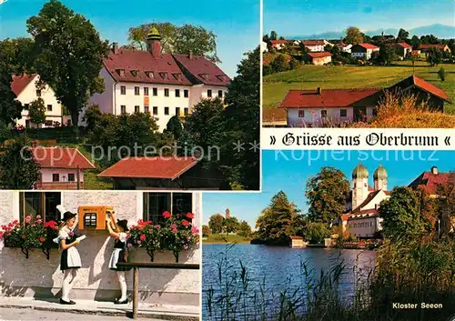 AK / Ansichtskarte Oberbrunn_Pittenhart Familien Erholungsheim Kinder am Briefkasten Trachten Kloster Seeon Oberbrunn Pittenhart