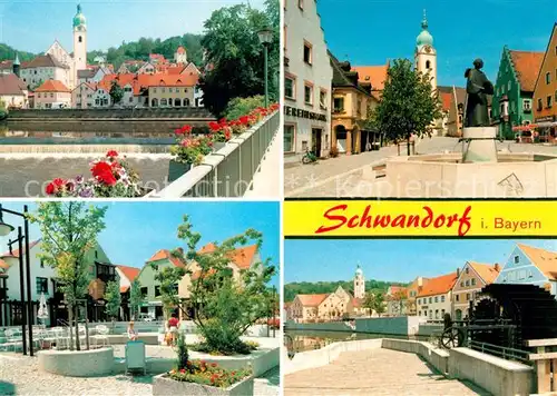 AK / Ansichtskarte Schwandorf Naab Wehr Bruecke Wasserrad Marktplatz Brunnen Kirche Schwandorf