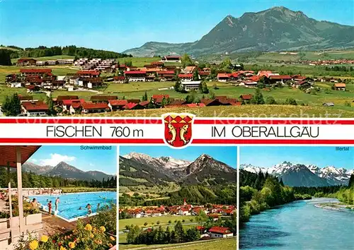 AK / Ansichtskarte Fischen_Allgaeu Panorama Allgaeuer Alpen Freibad Illertal Fischen Allgaeu