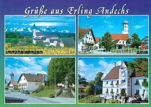AK / Ansichtskarte Erling Kloster Andechs Zugspitze Alpspitze Kirchplatz Kirche Klostergasthof Erling