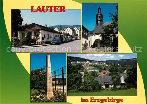 AK / Ansichtskarte Lauter_Schwarzenberg_Erzgebirge Markt Kirche Postmeilensaeule Blick zum Brauhausberg Lauter_Schwarzenberg