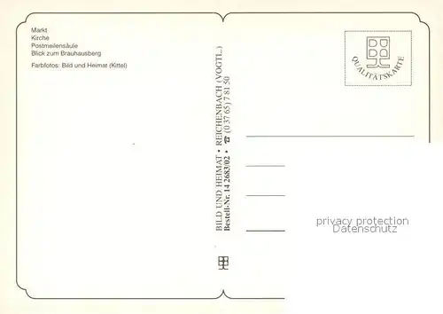 AK / Ansichtskarte Lauter_Schwarzenberg_Erzgebirge Markt Kirche Postmeilensaeule Blick zum Brauhausberg Lauter_Schwarzenberg