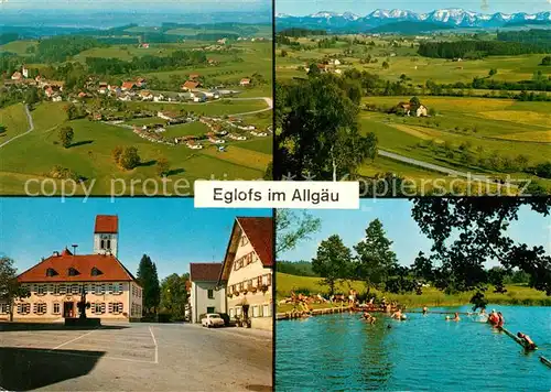 AK / Ansichtskarte Eglofs_Argenbuehl Alpenpanorama Fliegeraufnahme Familienferiendorf der Dioezese Rottenburg Rathaus Marktplatz Badesee Eglofs Argenbuehl