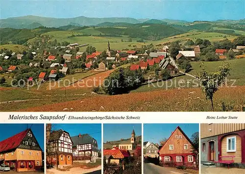AK / Ansichtskarte Saupsdorf Panorama Blick vom Wachberg Elbsandsteingebirge Malerische Umgebindehaeuser Saupsdorf