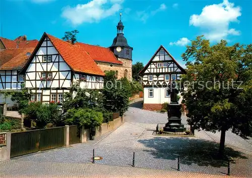 AK / Ansichtskarte Moehra Lutherstammhaus Lutherkirche Lutherdenkmal Fachwerkhaus Moehra