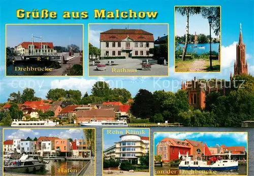 AK / Ansichtskarte Malchow Drehbruecke Rathaus Klosterkirche Hafen Fahrgastschiff Rehaklinik Malchow
