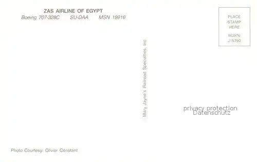 AK / Ansichtskarte Flugzeuge_Zivil ZAS Airline of Egypt Boeing 707 328C SU DAA MSN 19916 Flugzeuge Zivil