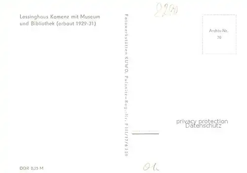AK / Ansichtskarte Kamenz_Sachsen Lessinghaus Museum Bibliothek Kamenz Sachsen