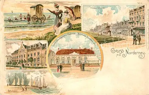 AK / Ansichtskarte Norderney_Nordseebad Kaiserliche Post Kaiserstrasse Arends Restaurant Schaluppen Norderney_Nordseebad