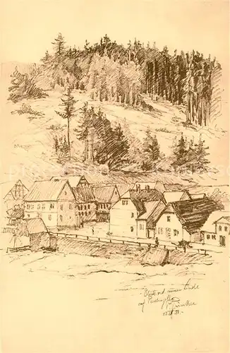 AK / Ansichtskarte Paulinzella Blick auf die Dorfstrasse von der Neuen Linde Zeichnung Paulinzella
