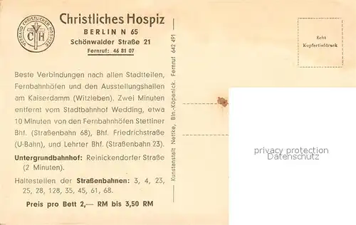 AK / Ansichtskarte Berlin Christliches Hospiz Schoenwalder Strasse Berlin