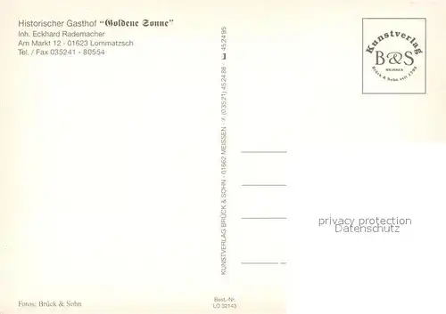 AK / Ansichtskarte Lommatzsch Historischer Gasthof Goldene Sonne Ortsansicht mit Kirche Postmeilensaeule Lommatzsch