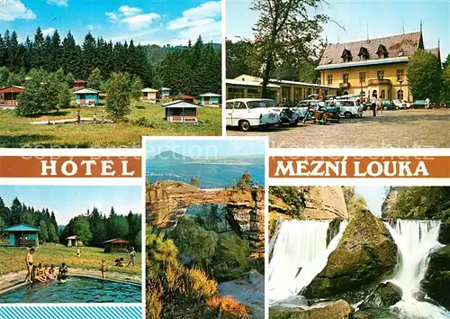 AK / Ansichtskarte Louka Hotel Mezni Wasserfall Campingplatz Schwimmbad Louka