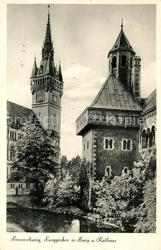 AK / Ansichtskarte Braunschweig Burggraben mit Burg und Rathaus Braunschweig