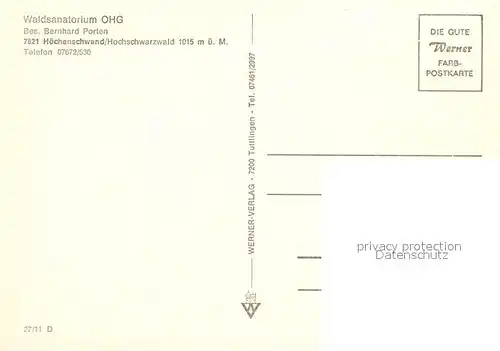 AK / Ansichtskarte Hoechenschwand Waldsanatorium Hoechenschwand