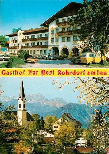 AK / Ansichtskarte Rohrdorf_Inn Gasthof Pension Zur Post Ortsmotiv mit Kirche Rohrdorf Inn