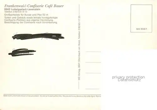 AK / Ansichtskarte Lauenstein_Oberfranken Frankenwald Confiserie Cafe Bauer Lauenstein_Oberfranken