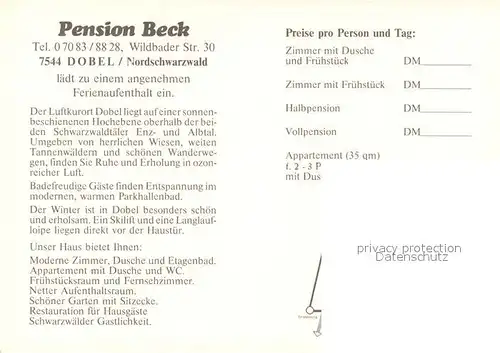 AK / Ansichtskarte Dobel_Schwarzwald Pension Beck Landschaftspanorama Wild Fliegeraufnahme Dobel Schwarzwald