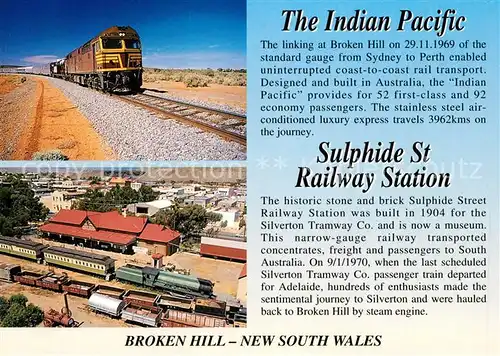 AK / Ansichtskarte Lokomotive Indian Pacific Sulpide Street Railway Station Broken Hill New South Wales  Lokomotive