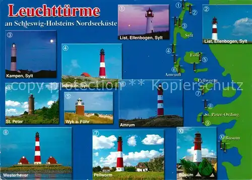 AK / Ansichtskarte Leuchtturm_Lighthouse Schleswig Holstein Nordseekueste List Kampen Wyk Pellworm Buesum Leuchtturm Lighthouse