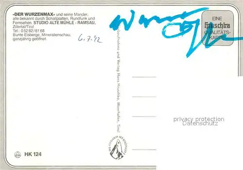 AK / Ansichtskarte Handharmonika Wurzenmax Studio Alte Muehle Ramsau Zillertal Tirol Autogramm  Handharmonika